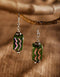 Blue Pottery Rectangle Bead Earrings (Green)